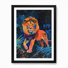 Asiatic Lion Night Hunt Fauvist Painting 4 Art Print