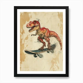 Vintage Velociraptor On A Skate Board Art Print