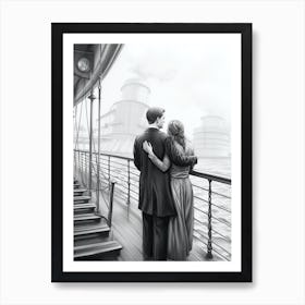 Titanic Onboarding Pencil Illustration 4 Art Print