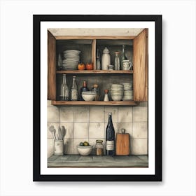 Kitchen Cupbord Illustration 2 Art Print