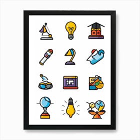 Cartoon Icons Sketched By Hand Illustrating Various Events And Educational Themes Such As A Gradua (2) Art Print