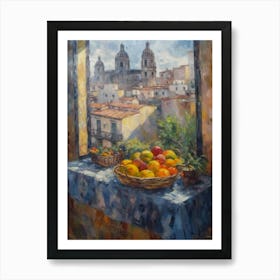 Window View Of Barcelona In The Style Of Impressionism 1 Art Print