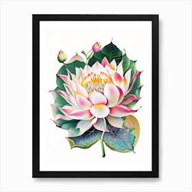 Lotus Flower Pattern Decoupage 2 Art Print