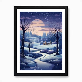 Winter Travel Night Illustration Cotswolds United Kingdom 2 Art Print