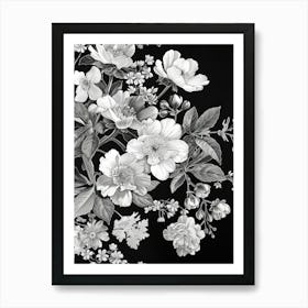 Great Japan Hokusai Monochrome Flowers 1311 Art Print