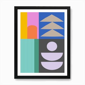 Bold Bright Colorful Retro Bauhaus Aesthetic Geometric Shapes Art Print