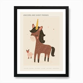 Unicorn And Sheep Friend Beige Storybook Style Poster Art Print
