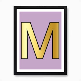 Letter M Gold Alphabet Lilac Art Print