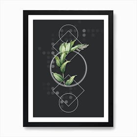 Vintage Treacleberry Botanical with Geometric Line Motif and Dot Pattern n.0105 Art Print