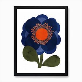 Big Blue Retro Flower Art Print