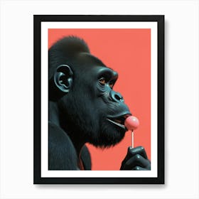 Gorilla Eating Lollipop Art Print