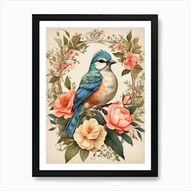 Bird In A Floral Frame Art Print