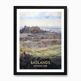 Badlands National Park Watercolour Vintage Travel Poster 3 Art Print