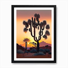 Joshua Tree At Dawn In Desert Vintage Botanical Line Drawing  (2) Art Print