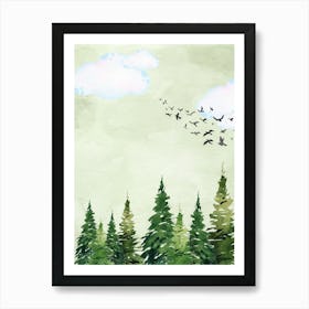 Watercolor Of Pine Trees green Art Print