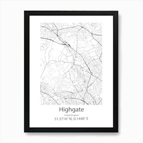 Highgate,United Kingdom Minimalist Map Art Print