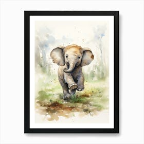 Elephant Painting Playing Soccer Watercolour 1 Art Print