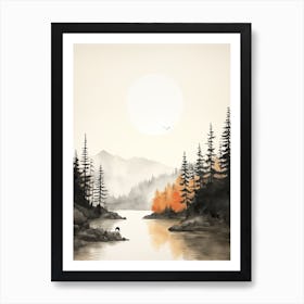 Watercolour Of Great Bear Rainforest   British Columbia Canada 0 Art Print