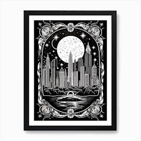 New York City, United States, Tarot Card Travel  Line Art 1 Art Print