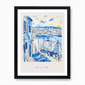 Marseille France 5 Mediterranean Blue Drawing Poster Art Print