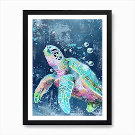 Pastel Sea Turtle In The Ocean With Bubbles 2 Art Print