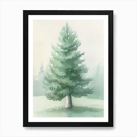 Fir Tree Atmospheric Watercolour Painting 4 Art Print