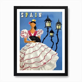 Spain, Woman In Danicing Costume With A Fan Art Print