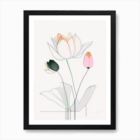 Lotus Flower Bouquet Minimal Line Drawing 2 Art Print