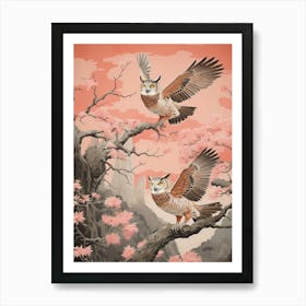 Vintage Japanese Inspired Bird Print Great Horned Owl 1 Art Print