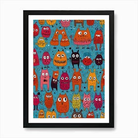 Monsters On A Blue Background Art Print