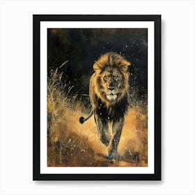 African Lion Night Hunt Acrylic Painting 2 Art Print