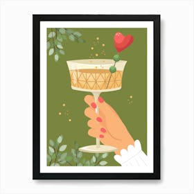 Love Champagne Valentines Green Art Print