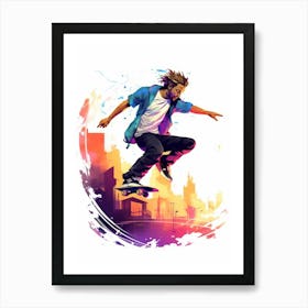 Skateboarding In New York City, United States Gradient Illustration 3 Art Print