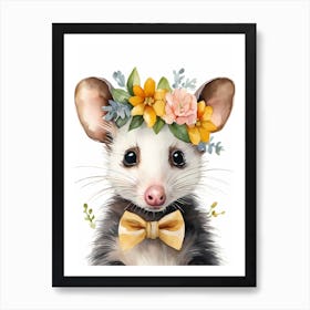 Baby Opossum Flower Crown Bowties Woodland Animal Nursery Decor (21) Result Art Print