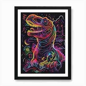 Dinosaur Neon Outlines 1 Art Print