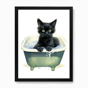 Black Cat In Bathtub Bathroom 5 Bathroom Art Print