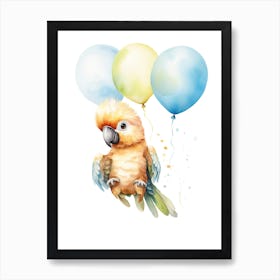 Baby Parrot Flying With Ballons, Watercolour Nursery Art 2 Art Print