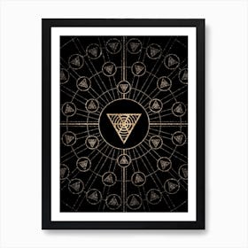 Geometric Glyph Radial Array in Glitter Gold on Black n.0233 Art Print
