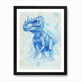 Carnotaurus Dinosaur Blue Print Sketch 1 Art Print