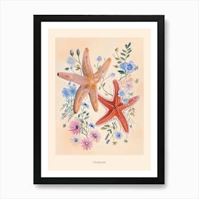 Folksy Floral Animal Drawing Starfish Poster Art Print