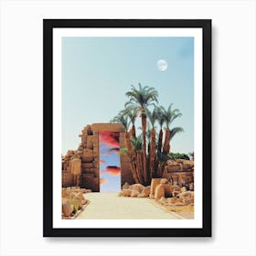 Portal In Egypt With Palms And Moon Art Print