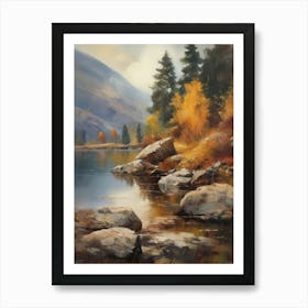 Autumn Lake,Forest Lake, Vintage Oil Painting, Farmhouse Wall Decorations, Antique Landscape, Vintage Landscape Oil Painting.6 1 Art Print