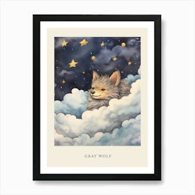 Baby Gray Wolf 1 Sleeping In The Clouds Nursery Poster Art Print