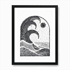 Moon And The Waves Ukiyo-e pointillism Art Print