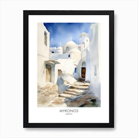 Mykonos Greece Watercolour Travel Poster 1 Art Print