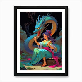 Chinese Girl With Dragon 1 Art Print