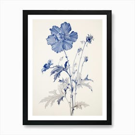 Blue Botanical Larkspur Art Print