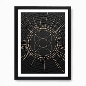Geometric Glyph Symbol in Gold with Radial Array Lines on Dark Gray n.0140 Art Print