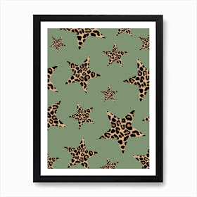 Leopard Print Stars on Green Art Print