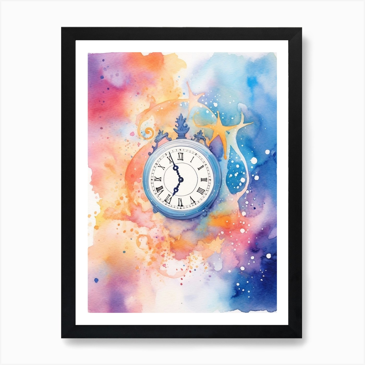 Watercolour Space Clock Celestial 1 Framed Wall Art Poster Canvas Print Picture - Picture 2 of 4